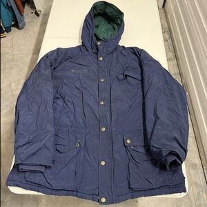 Columbia Navy Blue Hooded Winter Parka puffer Jacket Men's Size Large